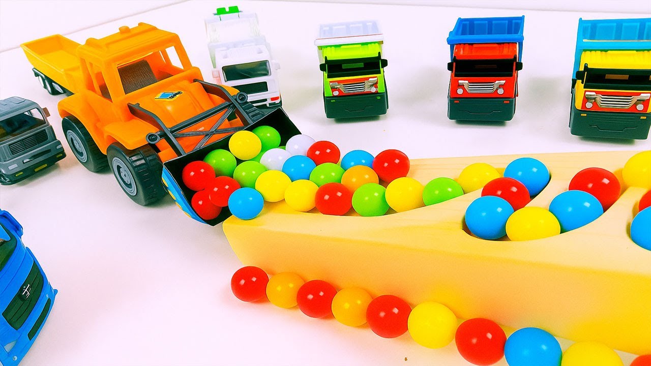 Marble Run ASMR Race ☆ HABA Slope & Dump Truck Excavator Ambulance Forklift Garbage Truck Tractors