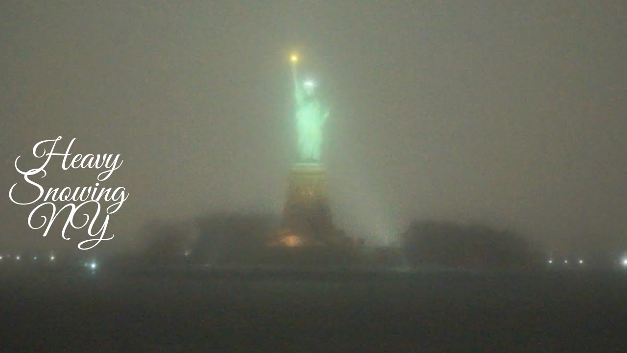 Heavy Snowing Statue of Liberty Staten Island Ferry NY 2026 (Night)