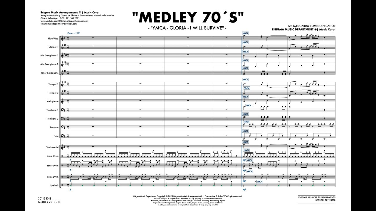 MEDLEY 70´S | YCMA | GLORIA | I WILL SURVIVE |  Arreglo para Marching band.