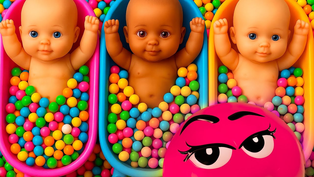 Full of 3 Rainbow BathTubs Candy with M&M's & Magic Slime Cutting Video