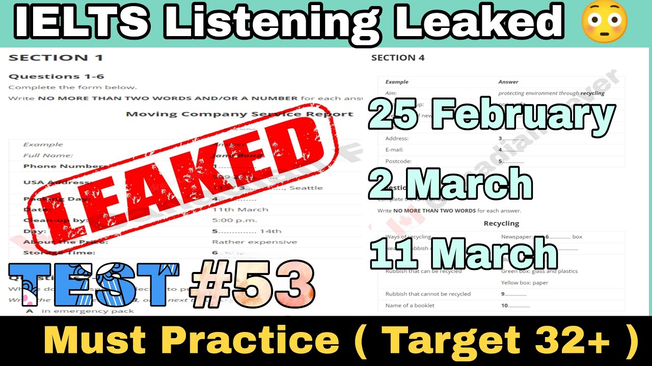 Real Exam Listening Test Leaked 😱 | 25 feb , 11 march & 2 march | Try to achieve 7+ Band #FEBRUARY