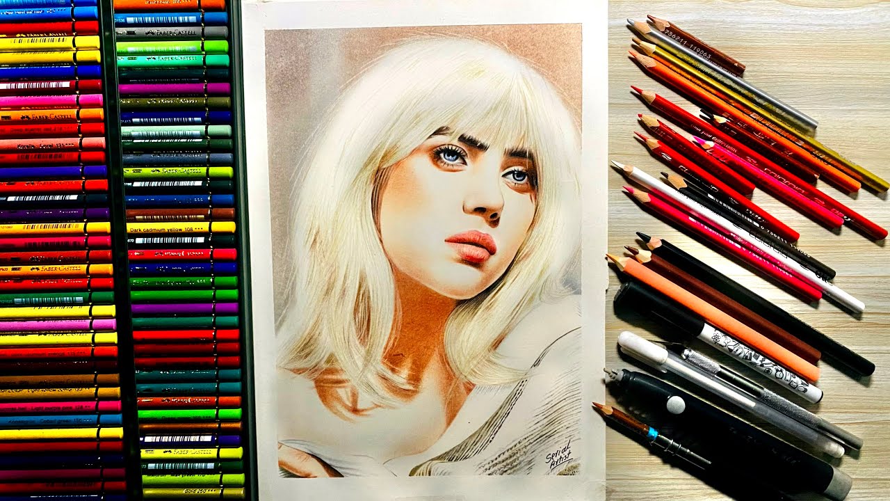 Billie Eilish Hyper Realistic Drawing | Colored Pencil Portrait ✨/aerial artist \