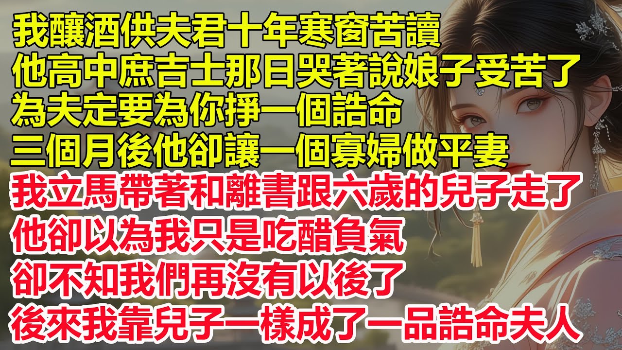 我釀酒供夫君十年寒窗苦讀，他高中庶吉士那日哭著說娘子受苦了，為夫定要為你掙一個誥命，三個月後他卻讓一個寡婦做平妻，我立馬帶著六歲的兒子走了，他卻以為我只是吃醋負氣，卻不知我們再沒有以後了。