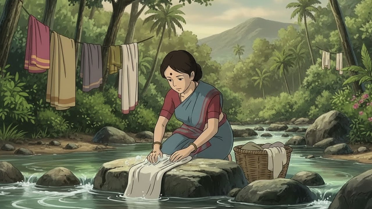 🍃 Washing Laundry by the Crystal Clear Stream | Peaceful Ghibli-Style Riverside Serenity