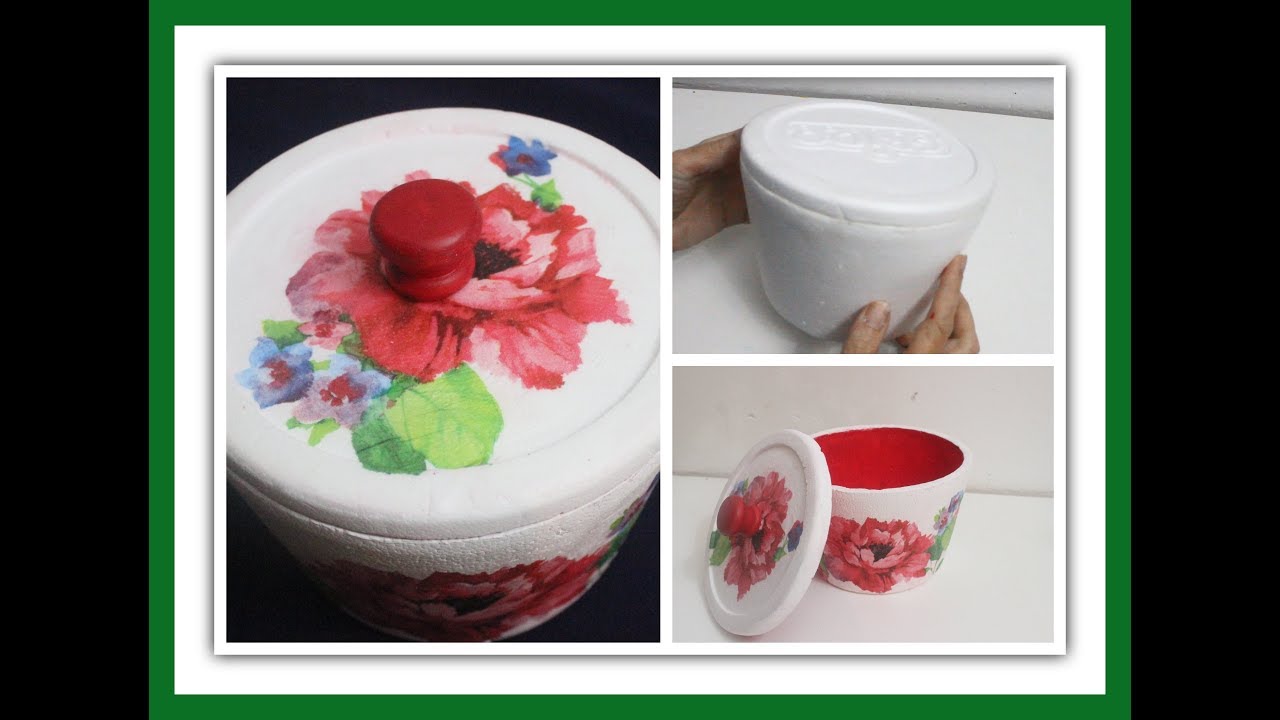 Reciclado de envase de helado de telgopor con decoupage - Manualidades - DIY