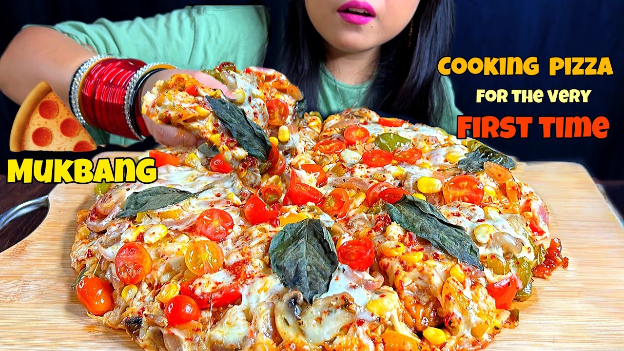COOKING & EATING HOMEMADE PIZZA | FIRST TIME MAKING PIZZA WITHOUT OVEN | PIZZA MUKBANG | ASMR EATING
