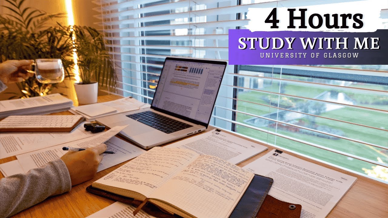 4 HOUR STUDY WITH ME | Background noise, 10 min Break, No music, Study with Merve