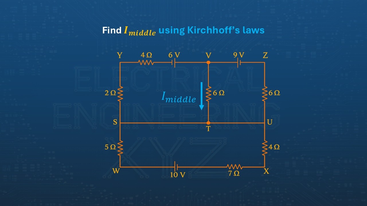 Circuit Analysis 75 | Find Middle Current Using KCL and KVL Easily ⚡ #CircuitAnalysis #KCL #KVL