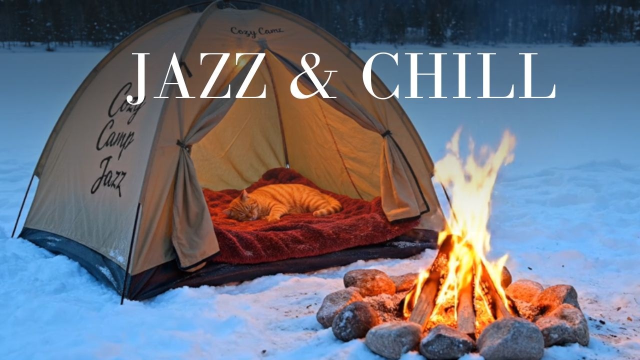 Cozy Camp Jazz | Winter Lake Camping with Sleeping Cat