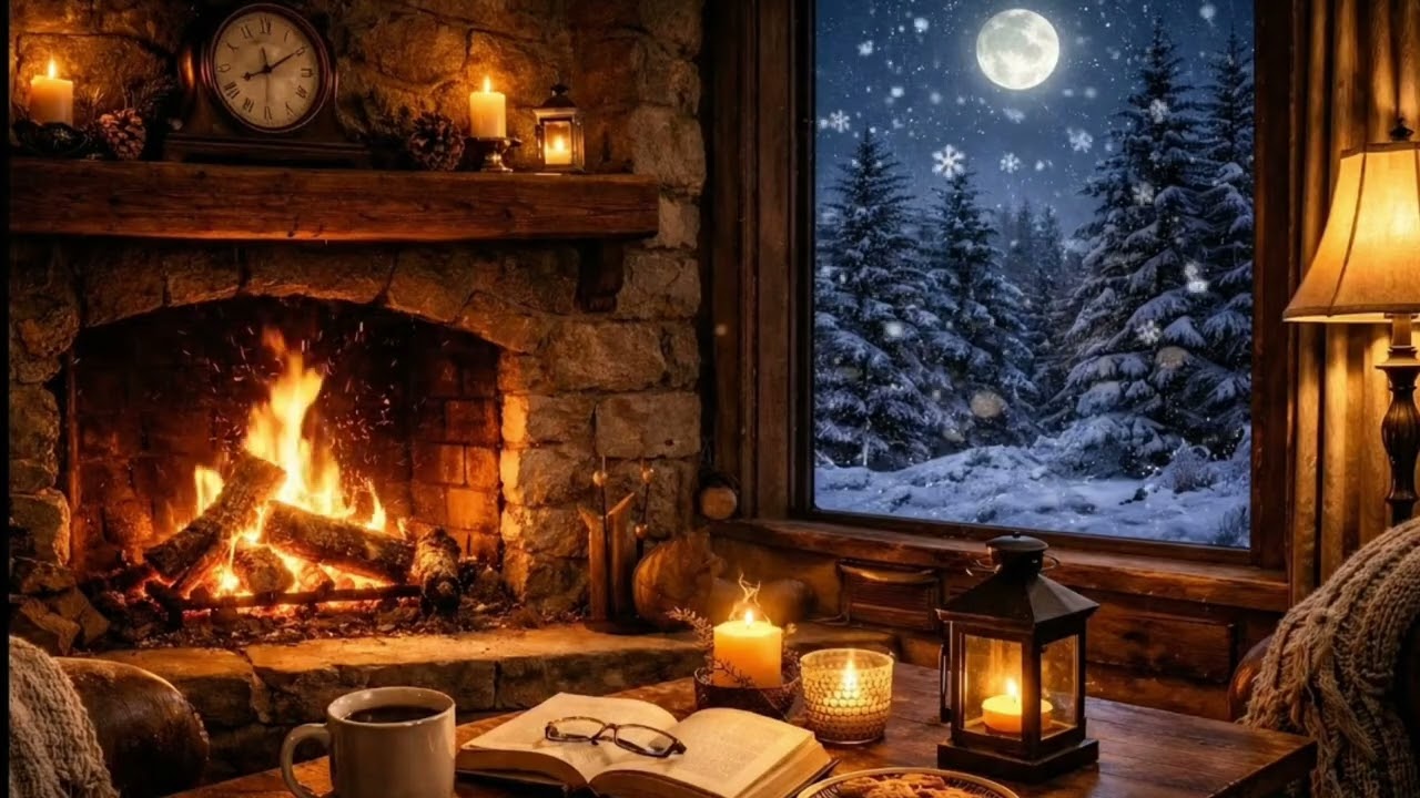 Fireplace & Winter Night Sounds ❄️🔥 | Cozy Fire Crackling for Sleep, Relax & Study