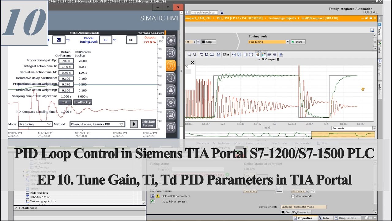 PID20 - Siemens PID10 - Demonstrate Tuning Gain, Ti, Td PID Parameters in TIA Portal