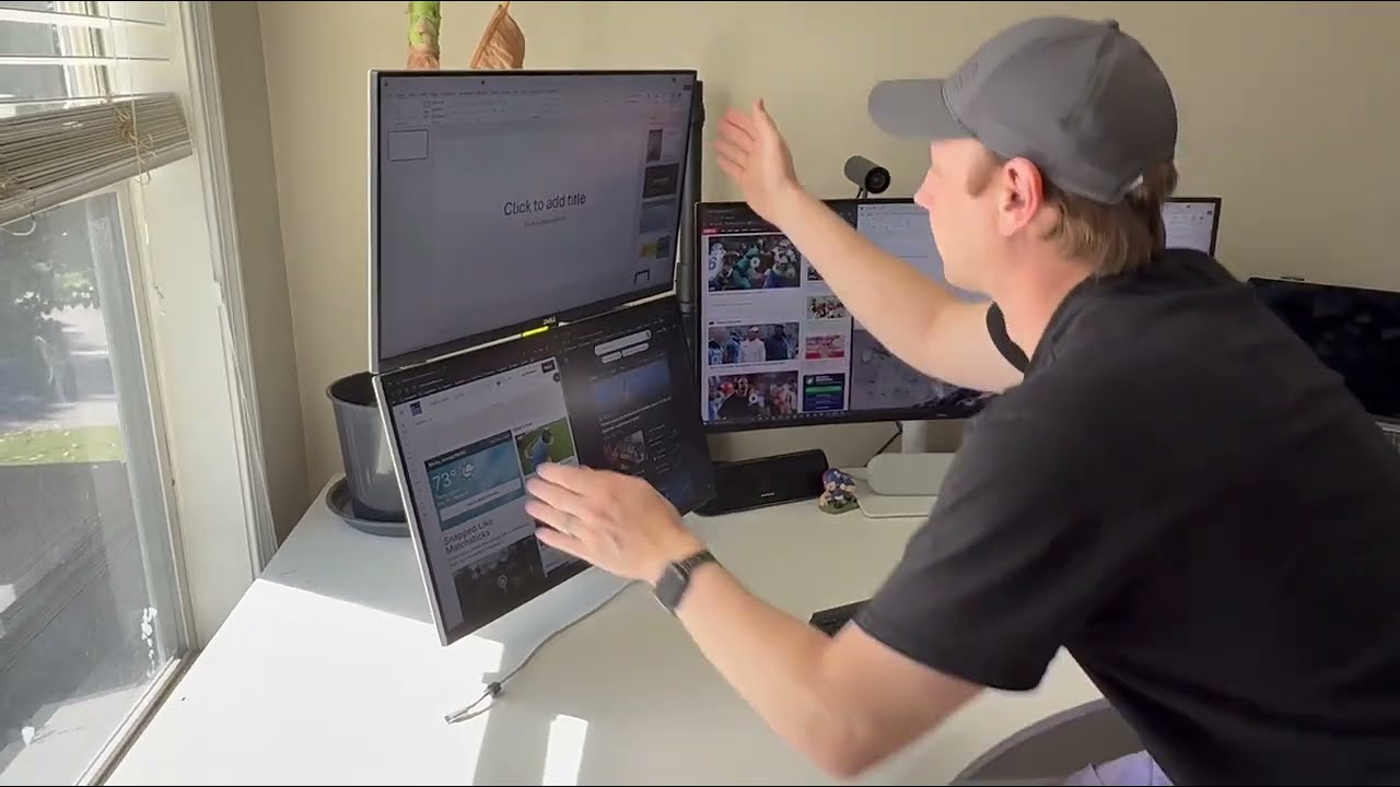 VIVO Pneumatic Triple Monitor Arm | Supports Up to 49&rdquo; Screens