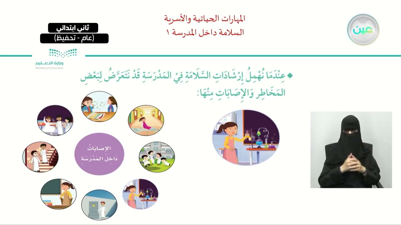 السلامة داخل المدرسة 1 - المهارات الحياتية والأسرية - ثاني ابتدائي