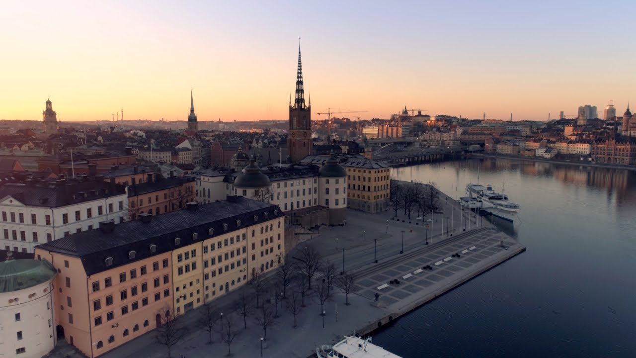 Sunrise over Stockholm - Aerial drone shots of Riddarholmen