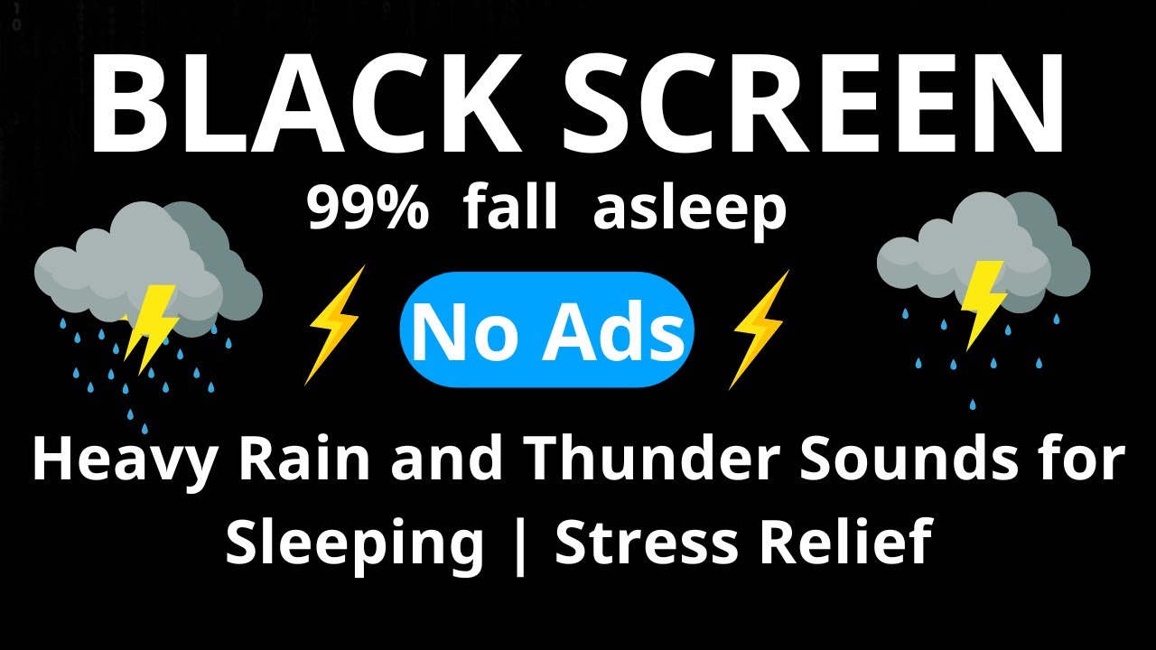 🔴 Heavy Rain and Thunder Sounds for Sleeping 🌧️- Black Screen | Stress Relief No Ads