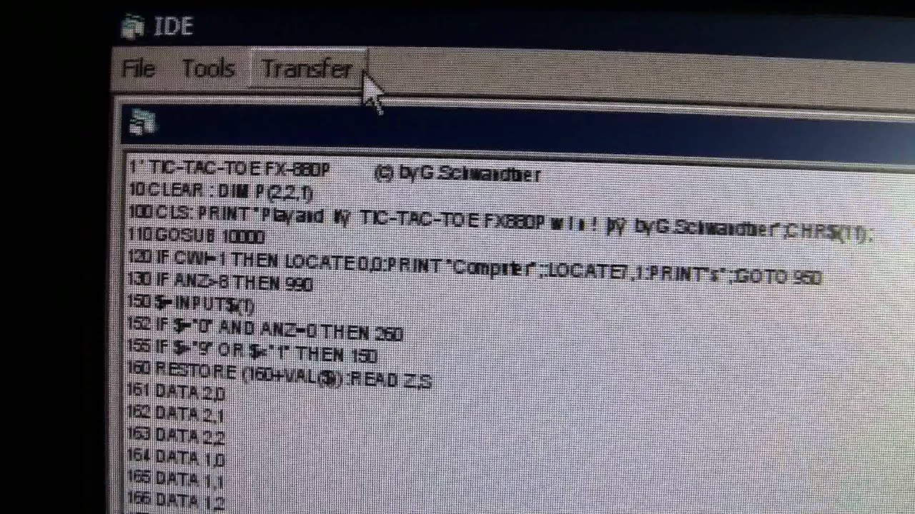 Casio FX-880P Pocket Computer to PC file transfer via Serial RS-232 port