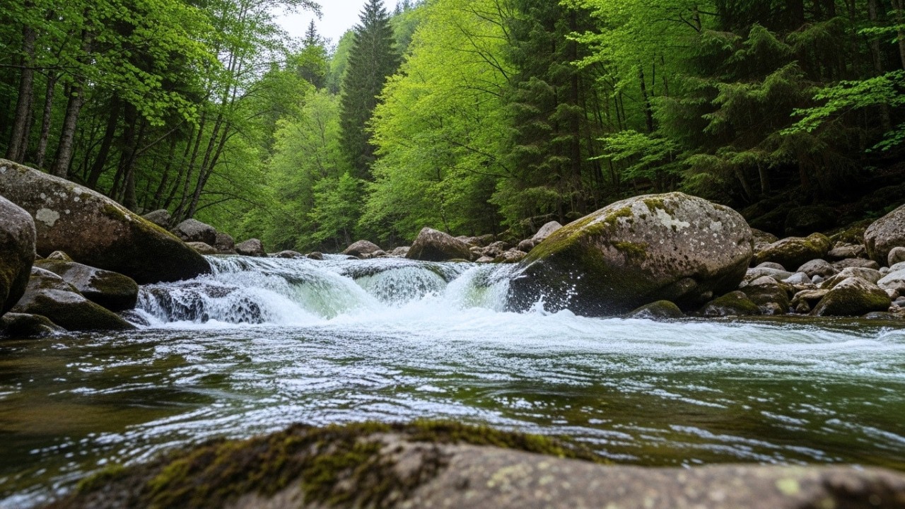 Mountain River Waterfall Flowing 24/7 | Natural Water Sounds & White Noise for Deep Sleep
