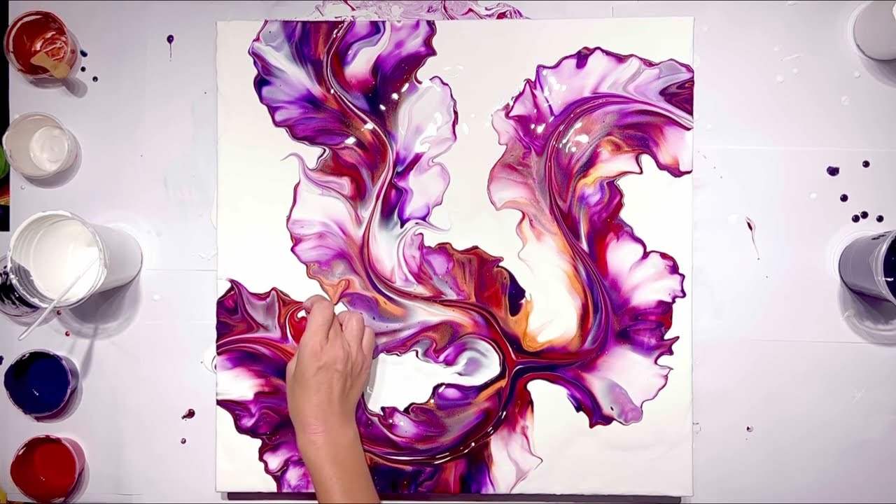 Botanic Dutch Pour Tutorial💜 / Fluid Acrylic Painting