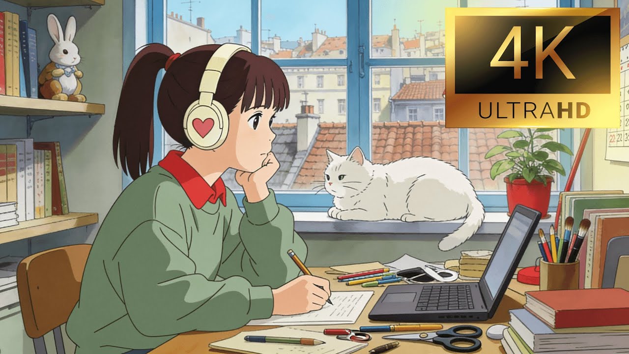 GIRL & CAT | Lofi Chill & Relaxation Background 4k 528Hz SUPER QUALITY