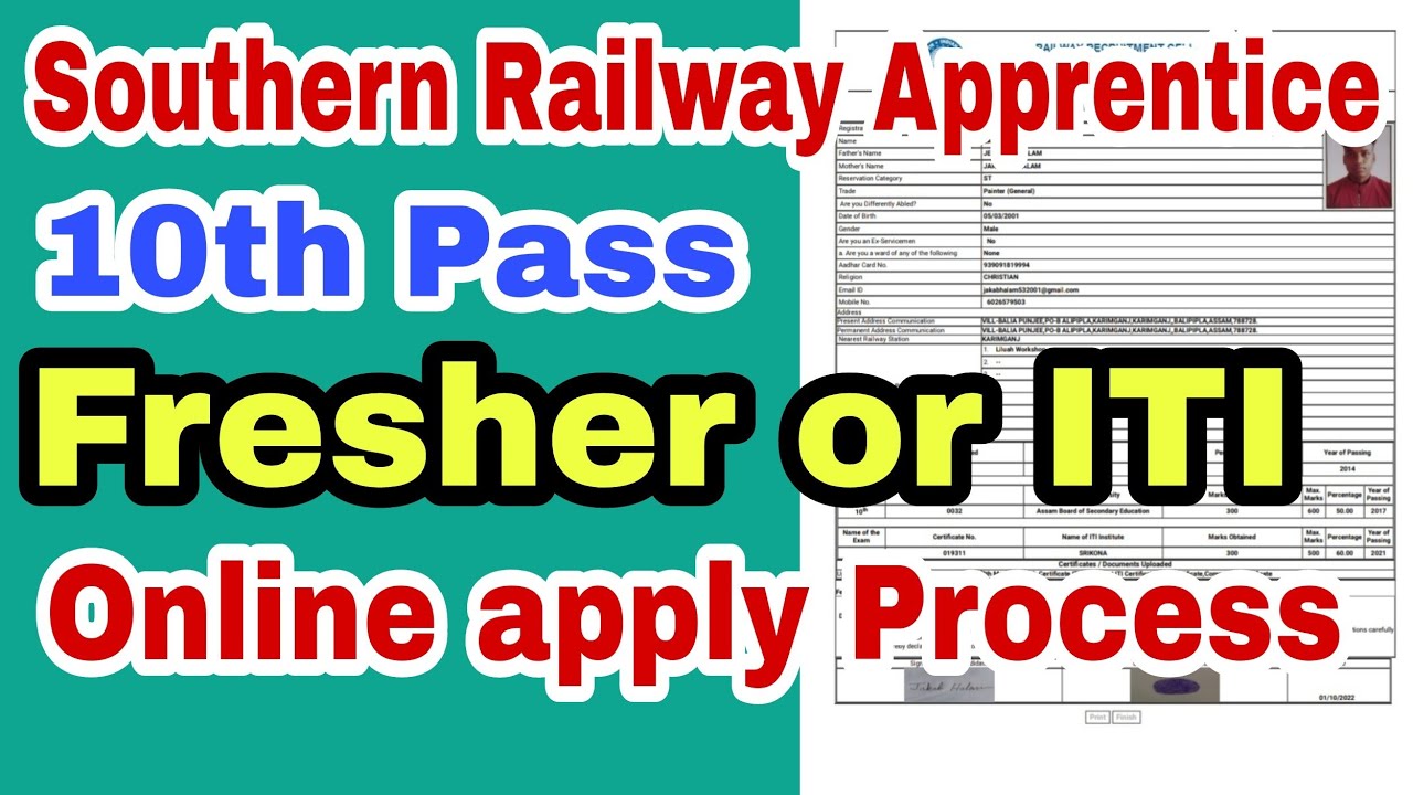 Southern Railway Apprentice Online Form Apply 3115 Apprentice Post online apply process