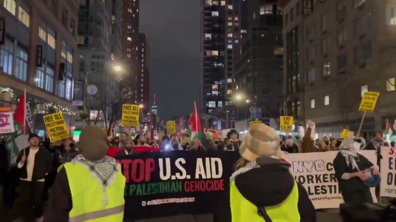 Pro-Palestine march to Times Square in New York City where New Year celebration set to begin