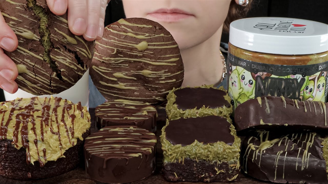 ASMR Dubai Chocolate Desserts Mukbang *Chocolate Cake, Cookie, Ice Cream, Brownie, Nerdy Nuts 먹방