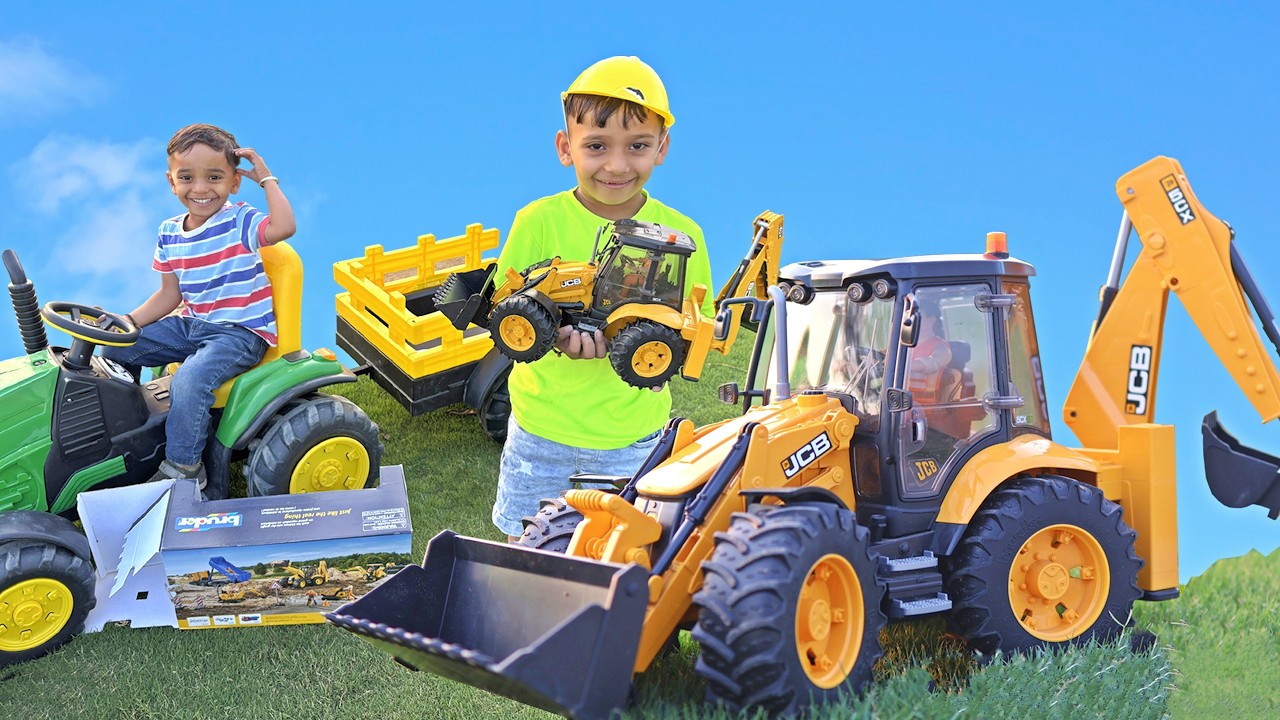 Распаковка игрушечного самосвала Bruder JCB 5CX | Дети играют с самосвалом и трактором на детской...
