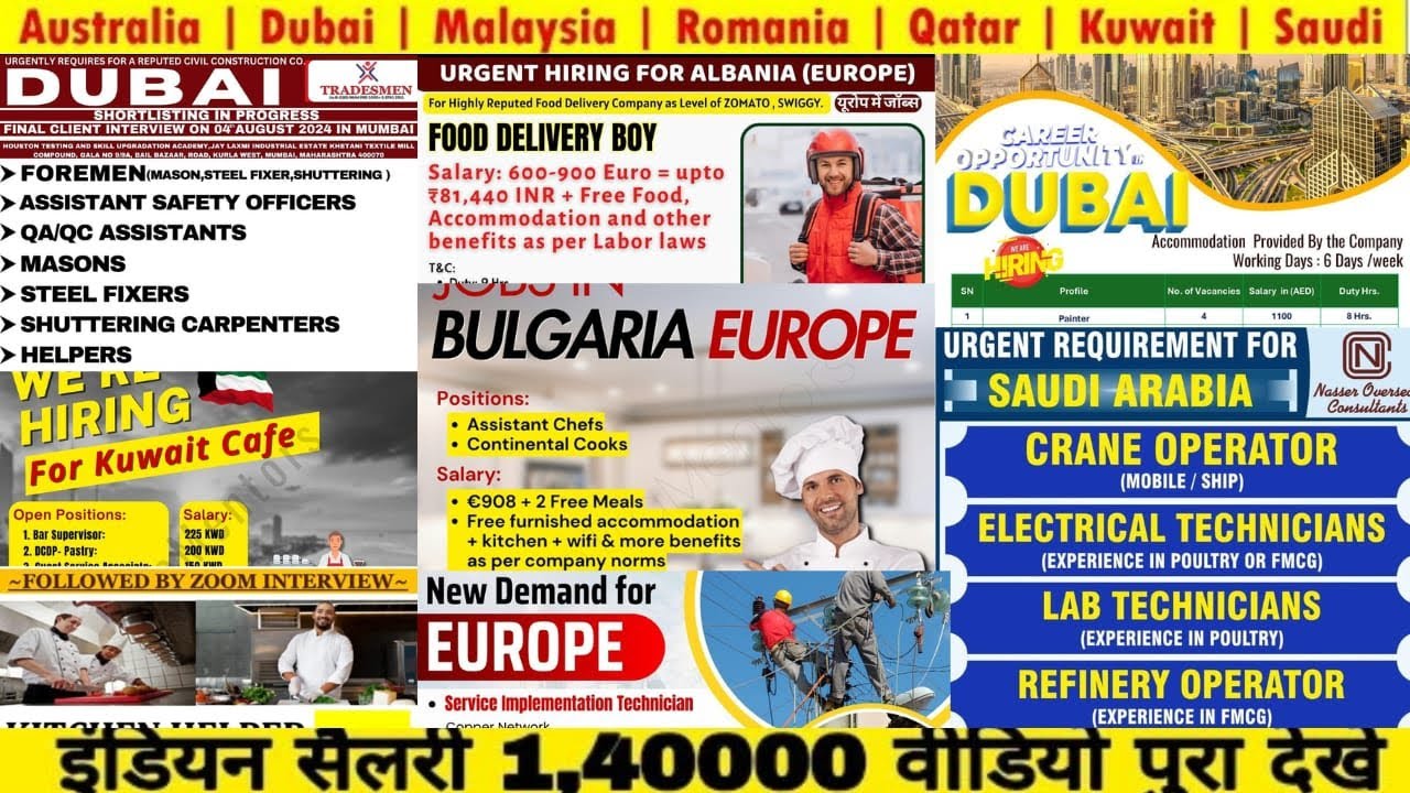 Europe||Gulf Job Vacancy 2024||Helper, Driver, Plumber, Electrician, Waiter, Coffee maker Jobs||