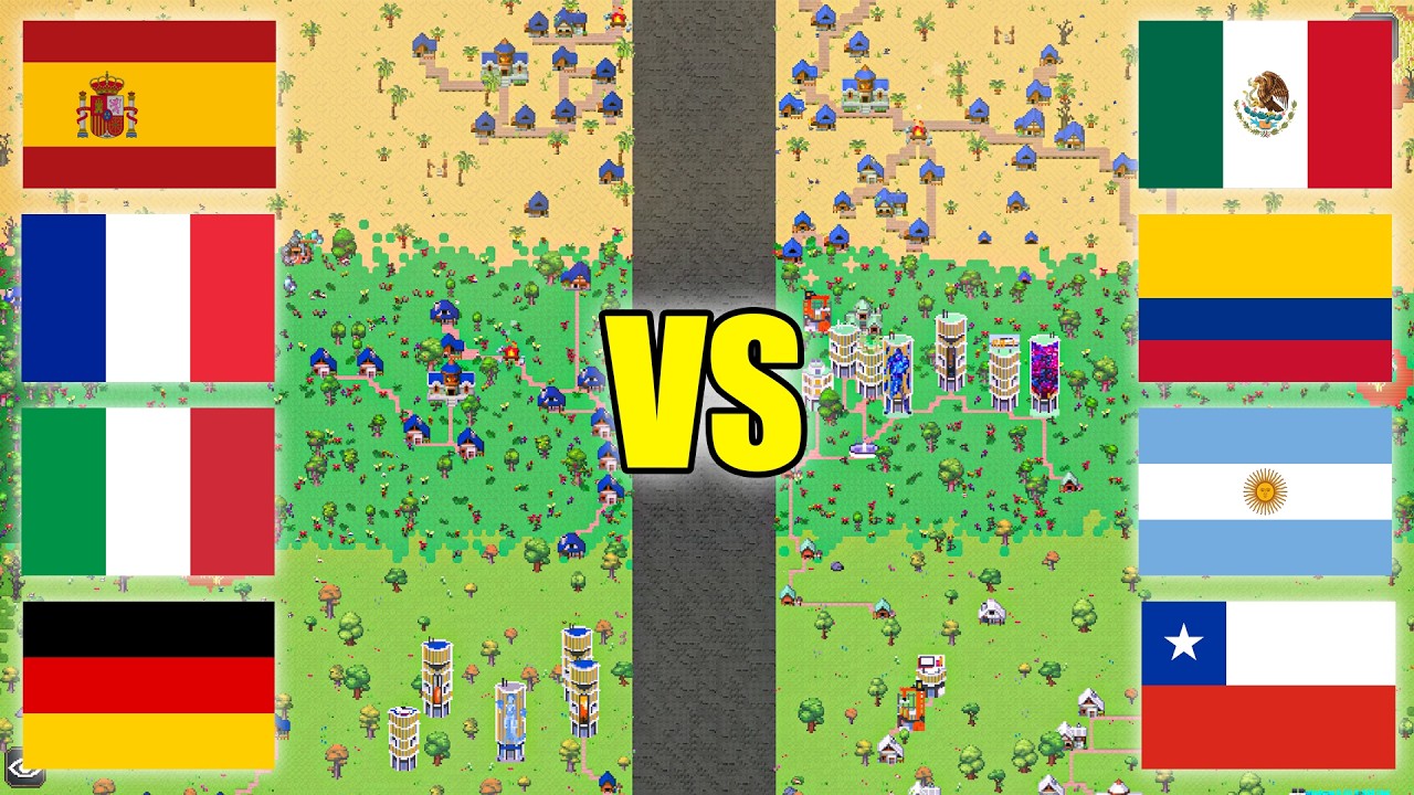 4 Países Europeos vs 4 Países Americanos - Worldbox