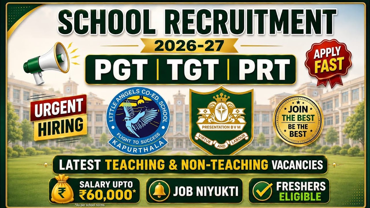 🔥 Top School Recruitment 2026-27 | Teaching & Non-Teaching Vacancies | Salary Upto ₹65k | Apply Now