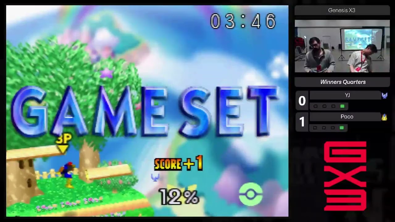 Genesis X3 Top 16 Winners Quarter Finals Paco (Pikachu) vs YJ (C. Falcon, Yoshi) Smash 64 SSB64
