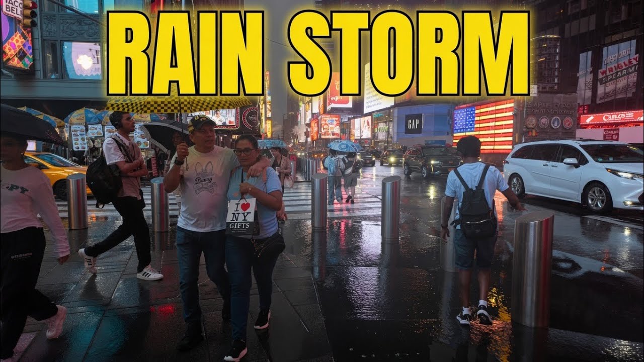 Walking NYC in a Heavy Rain and Lightning - Midtown Manhattan Rain 4K