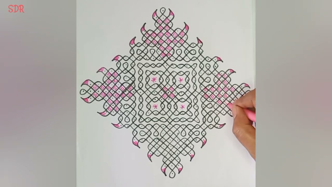 Beautiful 25 - 1 Straight Dots Big Chikku Designer Rangoli || Sikku Kolam || SDR Rangoli