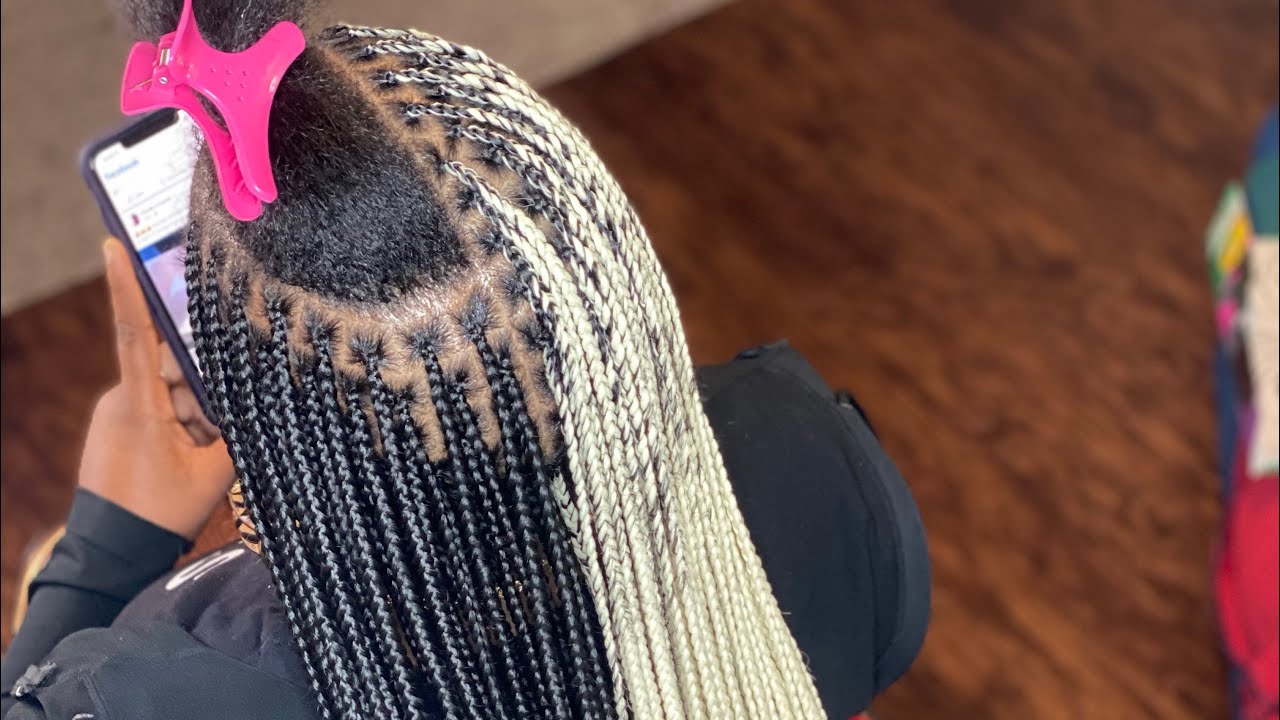 HALF BLONDE HALF BLACK KNOTLESS BRAIDS | SMALL KNOTLESS BRAIDS