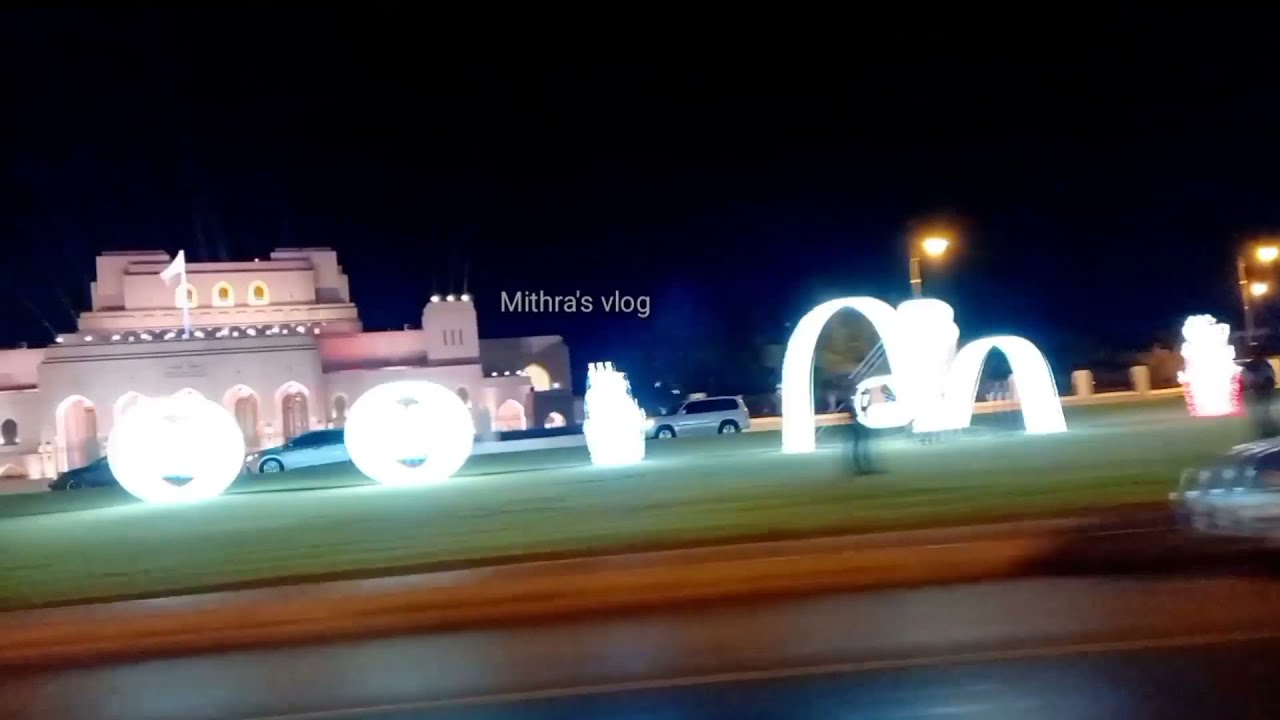Oman Muscat Road and buildings decorated with lights for National Day 2021 Beautiful View