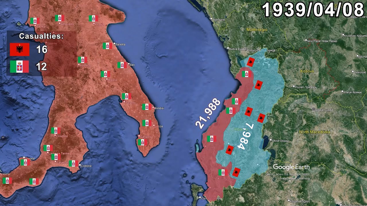 Italian invasion of Albania in 32 seconds using Google Earth