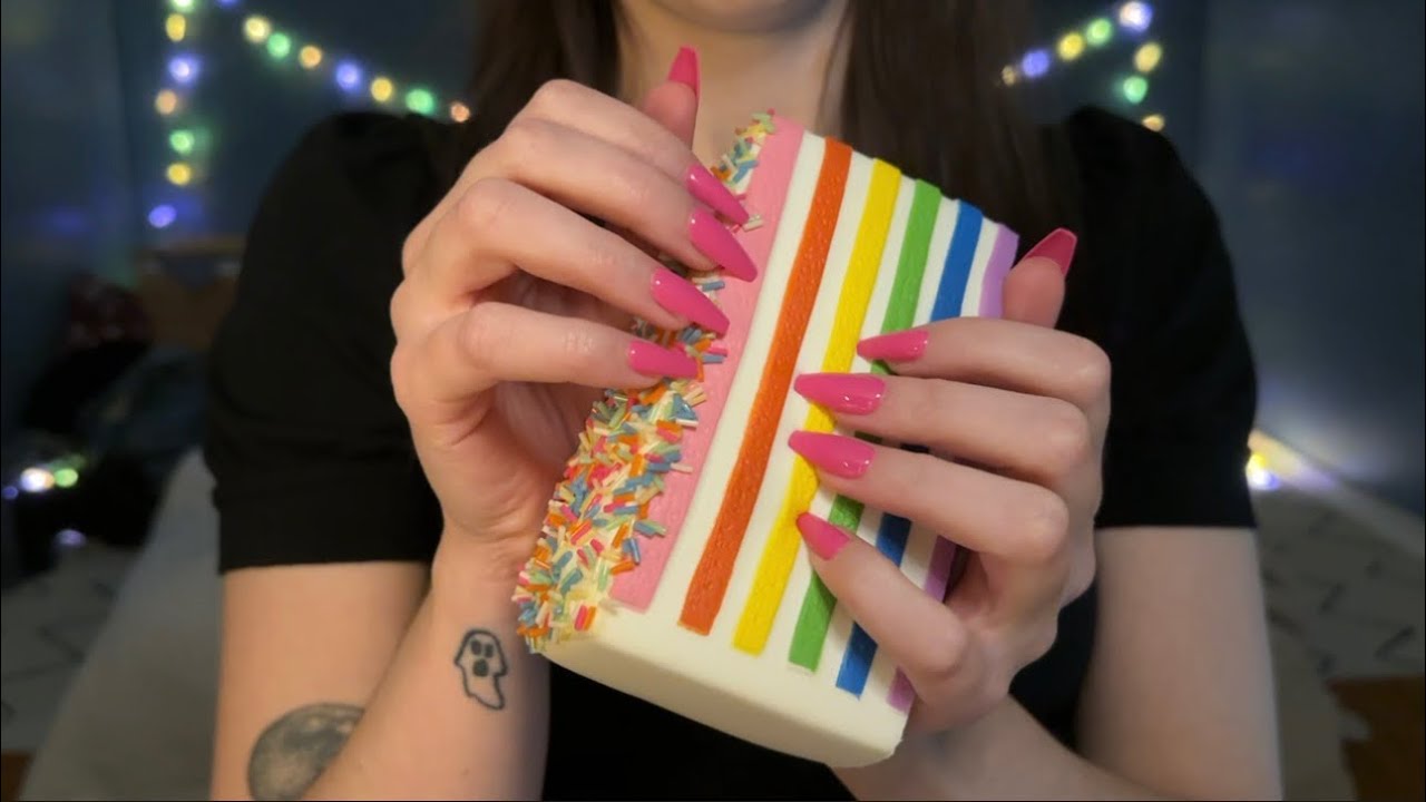 The Best ASMR Trigger?? 🍰 Rainbow Cake Squishy Tapping, Scratching and Squishing (no talking)