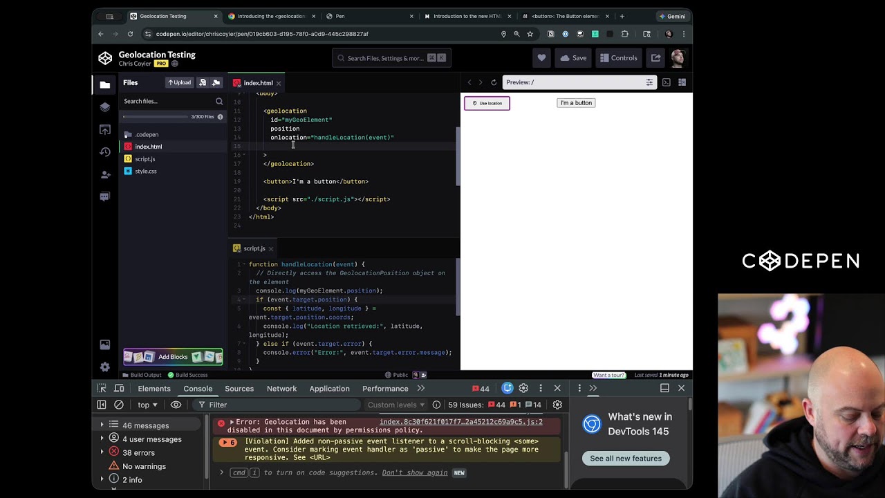 My First Look at the `geolocation` HTML Element