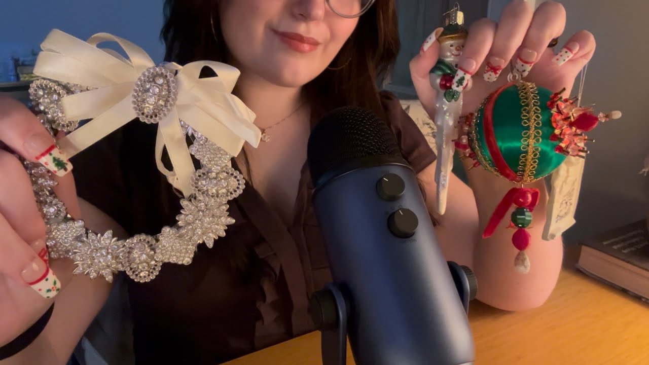Tapping and Scratching on Christmas Ornaments ASMR ❤️💚🤍