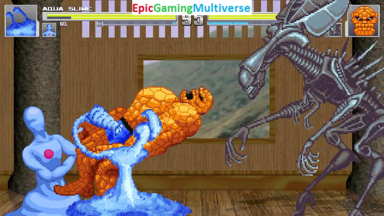 Gel And Aqua Slime VS The Thing And The Alien Queen In A MUGEN Match / Battle / Fight