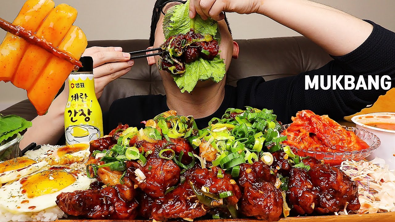 ASMR MUKBANGㅣFRIED GALBI CHICKEN & SOY SAUCE EGG RICE🍳ㅣEATING SHOW