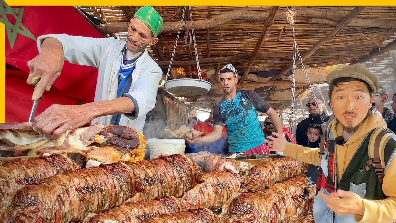 самая редкая уличная еда в Марокко 🇲🇦 шашлык из бараньей кишки субботнего рынка Марракеша