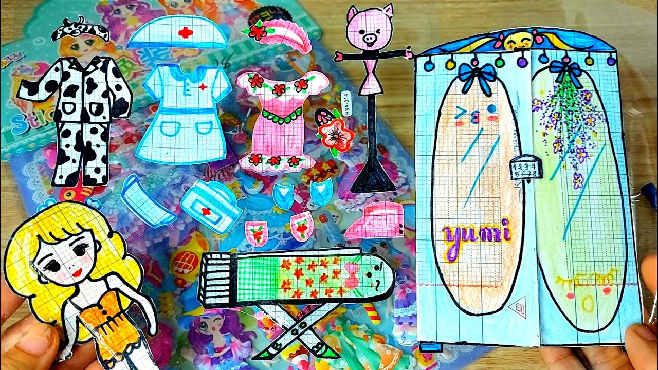 Vẽ Thiết kế sticker: Phòng thử đồ- Tủ quần áo- Phụ kiện- Váy áo cho Yumi/ DIY fashions girl stickers