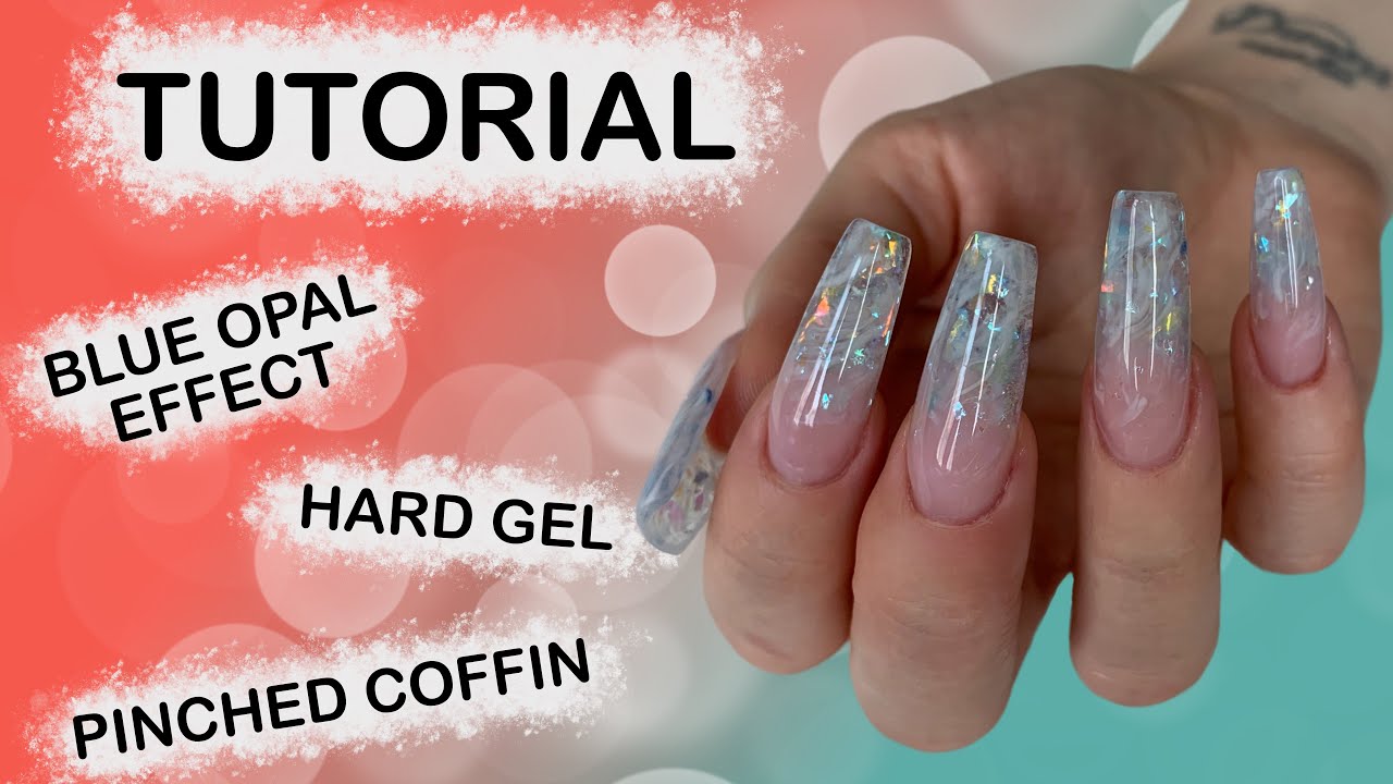 NAIL TUTORIAL | Blue opal coffin nails with hard gel | Sculpting with my non-dominant hand