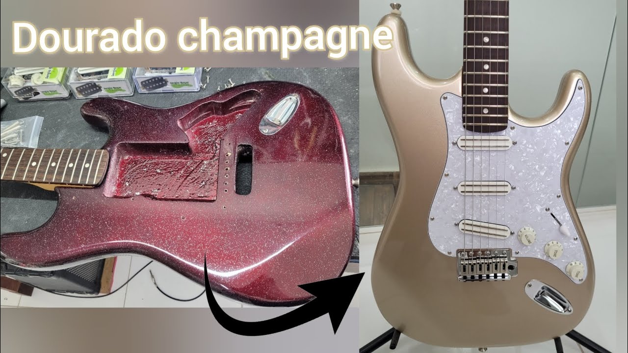 Guitar Strato Pintura Dourado champagne - Instalação de Captadores Sergio Rosar