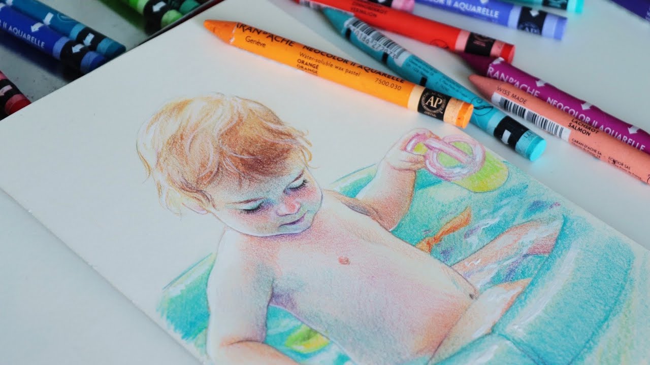 Neocolor II portrait painting + tips / review for wax pastels