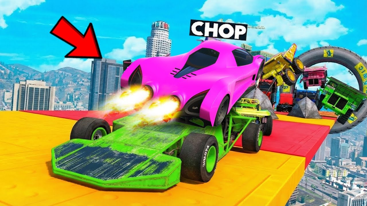 GTA 5 CHOP AND FROSTY BOOST RAMP CAR INTO FACE TO FACE