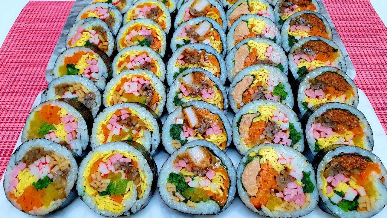 5가지 김밥 세상 맛있게 만드는법 l 김밥 터지지 않고 쉽게 싸는법 l 야채김밥,참치김밥,달걀김밥,매콤불고기김밥,돈까스김밥 l 모둠김밥재료 l Korea Gimbap Recipe