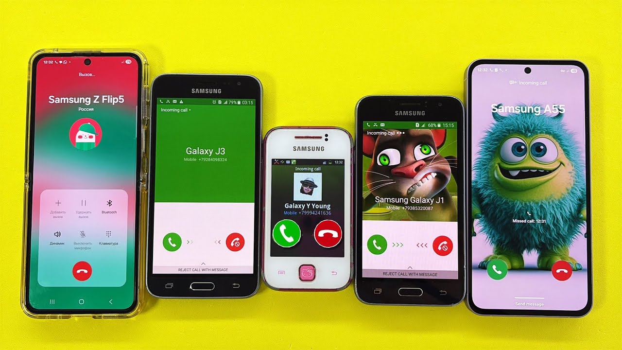 Samsung Z Flip 5 Outgoing Call | Incoming Call Samsung Y Young | Hello Kitty, Galaxy J1, J3, A55 