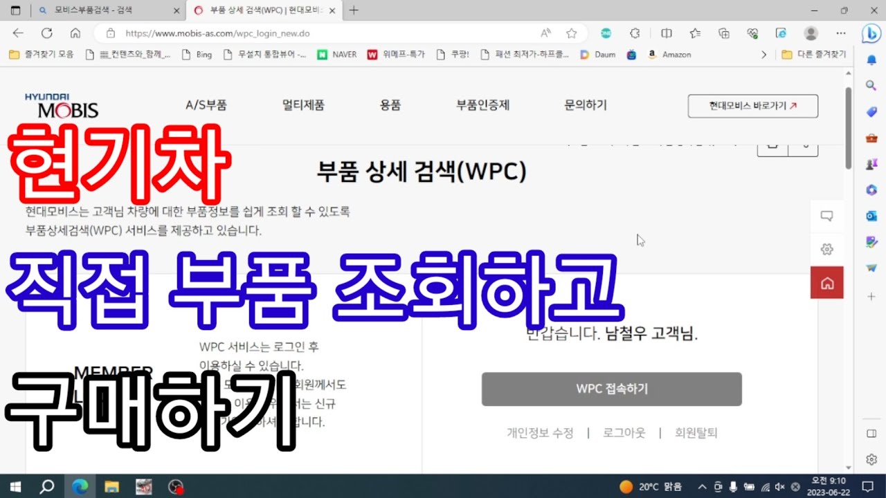 현대기아차 모비스 WPC 로 부품조회하고 부품 구매하기 